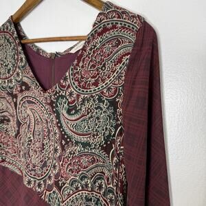 Soft Surroundings Dress Womens XS Red Paisley Patchwork Maxi Long Sleeve Boho